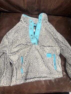 Justice Gray Sherpa Pullover with Aqua Trim